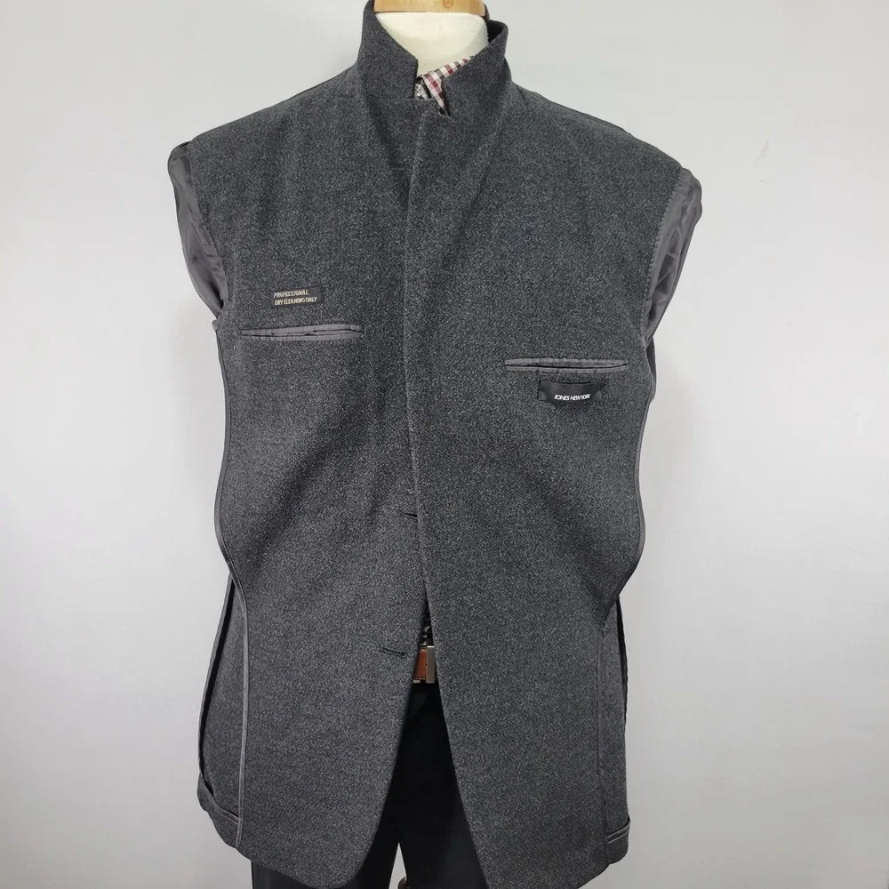 Jones New York Men's Sport‎ Coat Blazer Three Button Gray Flannel Poly Wool 42R